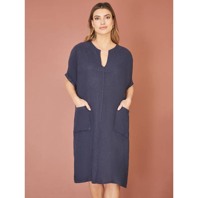 Yumi Womens Navy Italian Linen Tunic With Front Pockets - Size Small