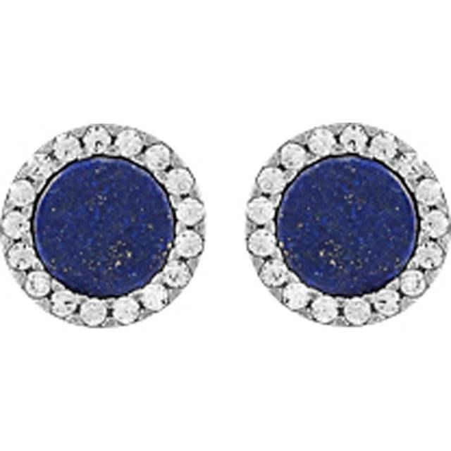 Altesse [Q7914] - Silver 'Sissi' blue lapis lazuli silver (rhodium) silver earrings - 6 mm blue