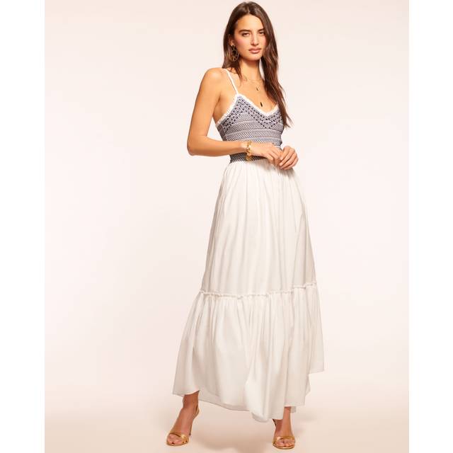 Lucia Smocked Cotton Poplin Maxi Dress in White - WHITE - XL
