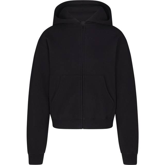 Skims Womens Onyx Split Kangaroo-pocket Cotton-fleece Hoody S - ONYX