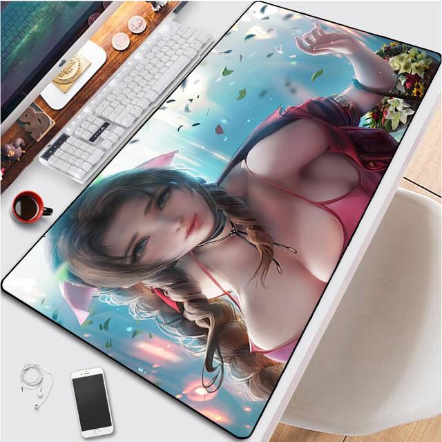 (a-LMP-019 800x300x3mm) Final Fantasy Mousepad Sexy Tifa HD Printing Computer Lock Edge Keyboard Mat PC Desk Pad Large Mouse Pad Gaming Accessories Gi