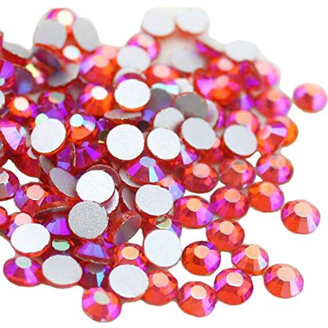Jollin Glue Fix Crystal Flatback Rhinestones Glass Diamantes Gems for Nail Art Crafts Decorations Clothes Shoes(ss30 288pcs  Red AB)