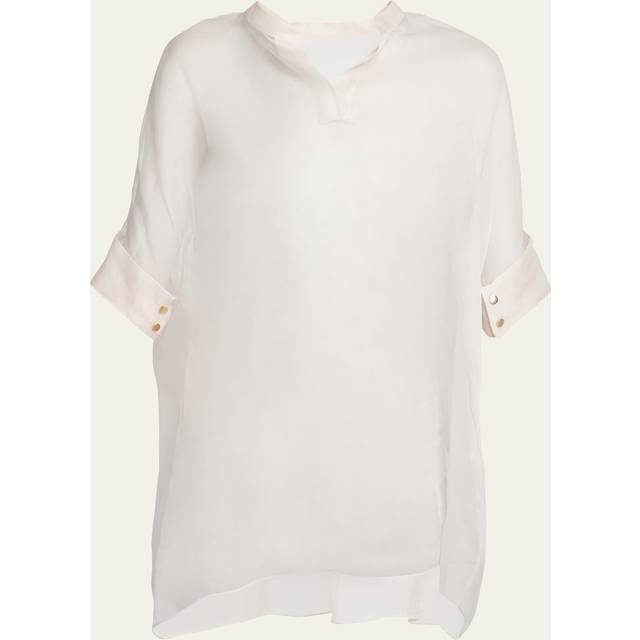 Short-Sleeve Sheer Silk Tunic Top With Cami - LT PINK - 42 IT (6 US)