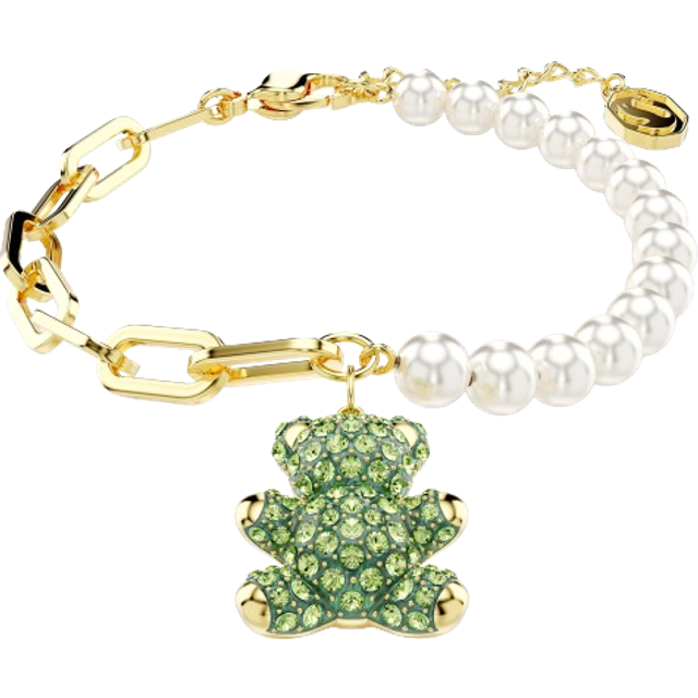 Teddy bracelet, Crystal pearl, Bear, Green, Gold-tone plated - OS