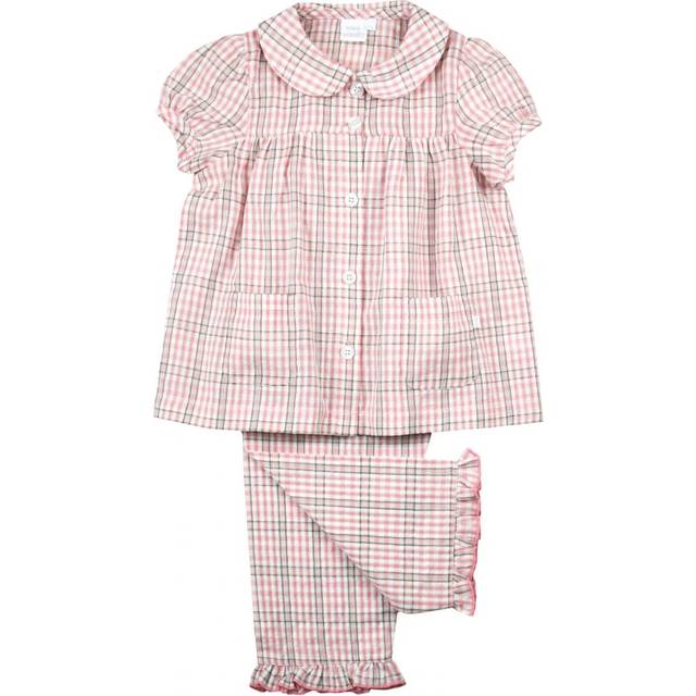 Mini Vanilla Girls' Pink Check Cotton Traditional Summer Pajamas! - Size 2-3Y