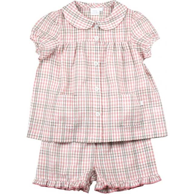 Mini Vanilla Girls' Pink Cotton Check Traditional Summer Shortie Pyjamas - Size 7-8Y