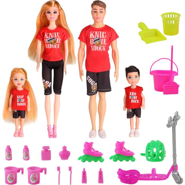 (RedBlack) Set Doll Family Pregnant Mom Dad Son Baby Doll For Girl Kid Child Toy Playhouse