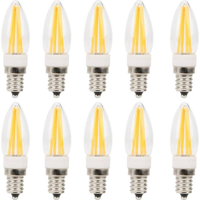 10pcs E12 Long Filament Light Bulbs 3w Ac110v Chandelier Ceiling Lamp Bulb Warm White