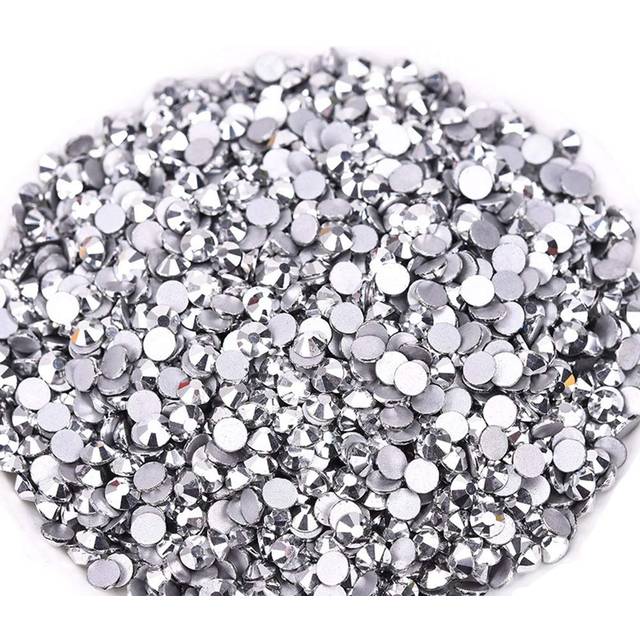 Jollin Glue Fix Crystal Flatback Rhinestones Glass Diamantes Gems for Nail Art Crafts Decorations Clothes Shoes(ss8 2880pcs  Silver)