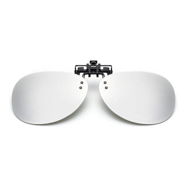 (Silver) Sunglasses Mirror Pilot Polarized Clip on Night Vision Lens Anti-fog