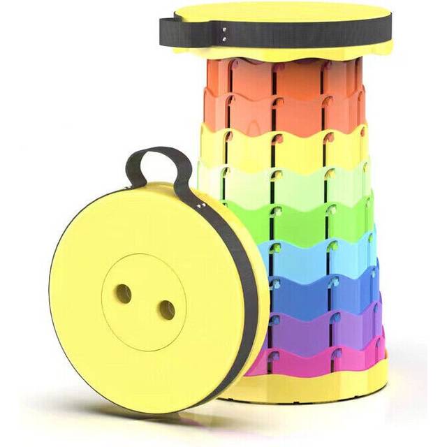 (  Rainbow Yellow) Folding Stool Portable Telescoping Seat Camping Retractable Adjustable Outdoor