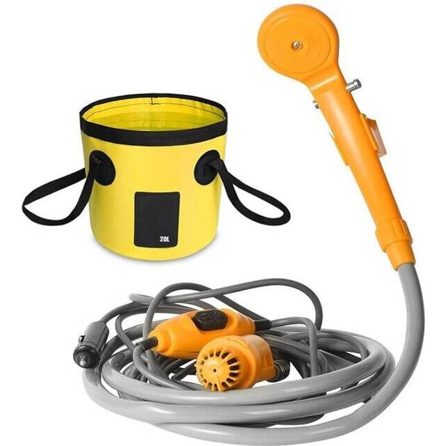 (Yellow) 12L Shower Bag Set Portable Shower Rain Shower Car Motorcycle Washer Handheld Shower Cleaning Outdoor Camping Travel