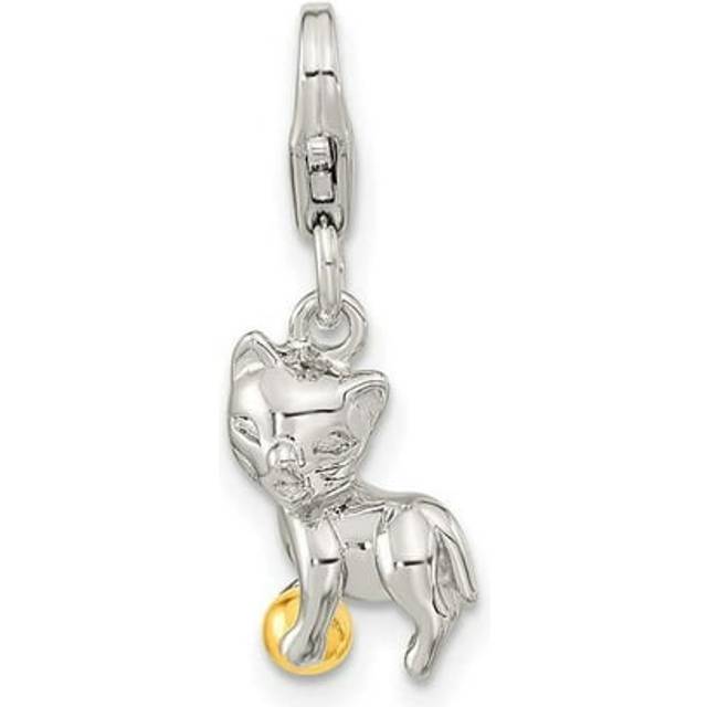 Finest Gold Sterling Silver Gold Plated Amore La Vita Rhod-Plated Gold-Plated 3D Cat Ball Charm