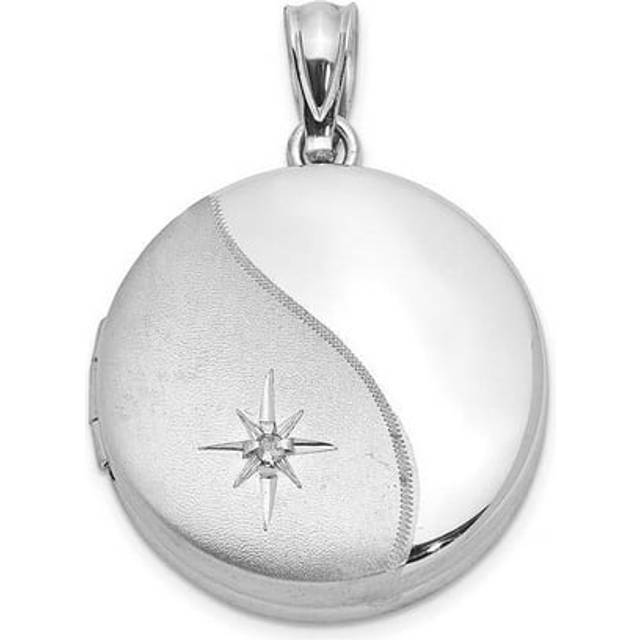 Finest Gold Sterling Silver Rhodium-Plated Diamond 20 mm Round Locket Pendant