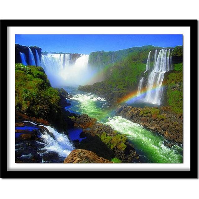Full Whole Round Drill Art Diamond Embroidery Scenery Waterfall and Rainbow Cross Stitch 20X30CM