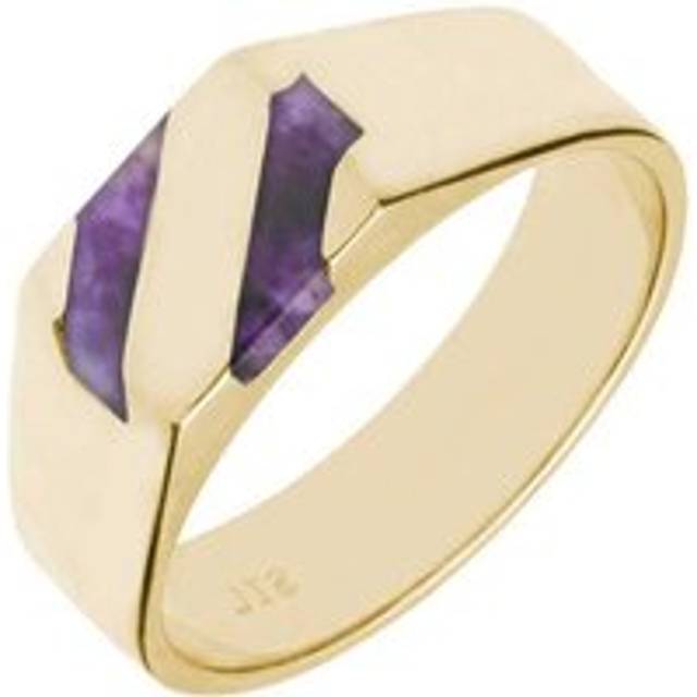 9ct Yellow Gold Blue John Two Stone Slither Signet Ring - Yellow Gold