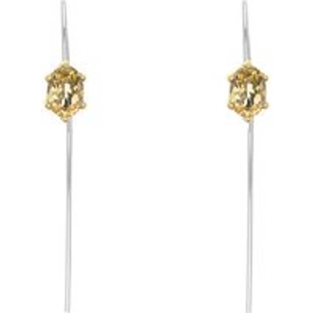 9ct Yellow Gold Sterling Silver Citrine Stepping Stones 4x7mm Oval Claw Set Hook Earrings