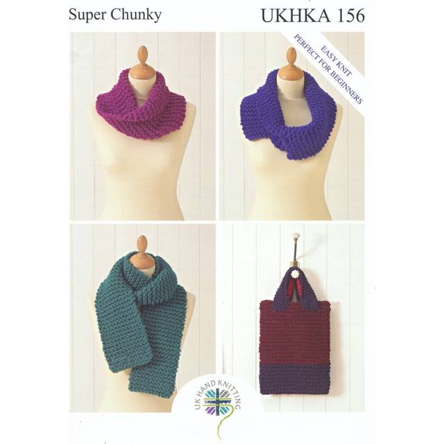 UKHKA 156 Super Chunky Knitting Pattern Ladies Scarf Bag & Snoods