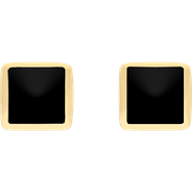 9ct Yellow Gold Sterling Silver Whitby Jet Stepping Stones Square Stud Earrings