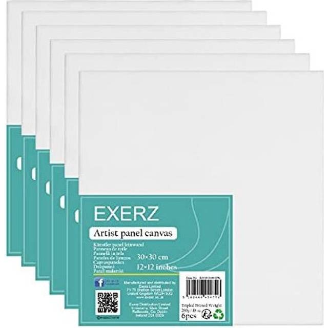 Exerz 30x30cm Canvas Panels 6pcs/ 3mm 280gsm 100% Cotton/Square Shape Blank Artist Canvas Board/Triple Primed/Acid Free/Medium Grain - Oil & Acry