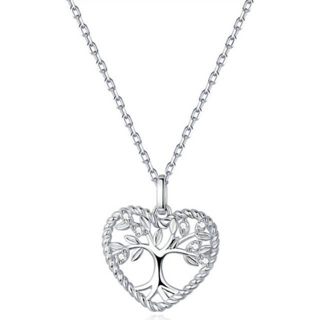 Silver plating Radiant Tree of Life Heart Pendant Necklace for Women Family Gifts Jewelry