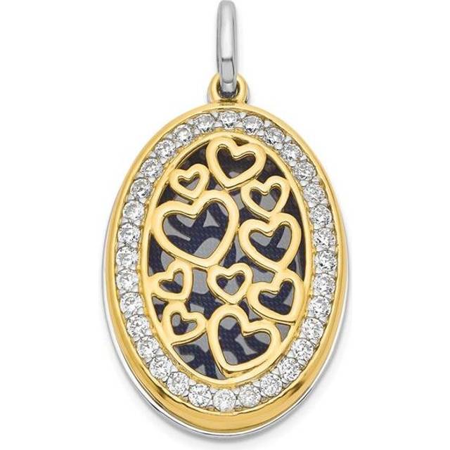 Finest Gold Sterling Silver Yellow & White Rhodium-Plated Heart CZ 26mm Swing Locket