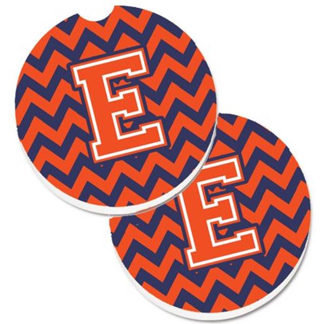 """""Caroline's Treasures Letter E Chevron Orange & Blue Set of 2 Cup Holder Car Coasters CJ1042-ECARC  2.56  Multicolor"""""