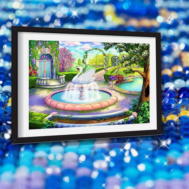 5D Diamond Painting Landscape Cross Stitch Diamond Mosaic Garden Swan Diamond Embroidery Rhinestones 20X30CM