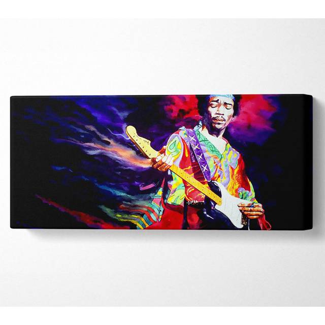 Jimi Hendrix Lightning Fast - Wrapped Canvas Art Prints - Green;Red;Multicolour (50.8cm H x 121.9cm W)