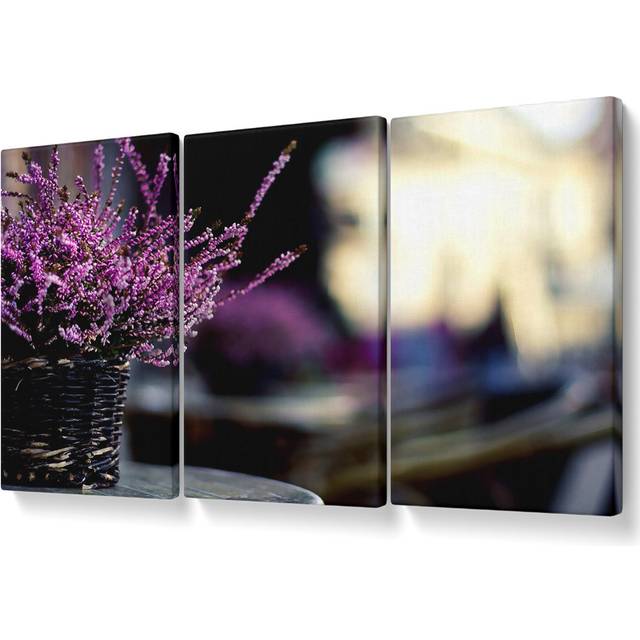 Purple Flowers in a Basket - 3 Piece Wrapped Canvas Graphic Art (81.3cm H x 163cm W)