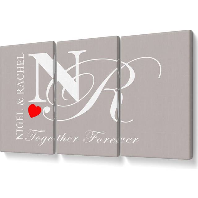 Your Names and Initials Together Forever Beige - 3 Piece Wrapped Canvas Graphic Art (81.3cm H x 163cm W)