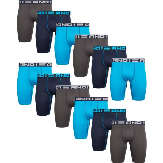 AND1 Men's Underwear - 12 Pack Long Leg Performance Compression Boxer Briefs (S-3XL)  Size Large  Atomic Blue/Dark Grey