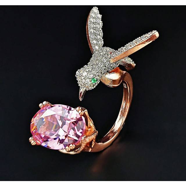 MOONSO 2024 New Luxury Pink Oval Hummingbird Designer Engagement Ring For Women Lady Anniversary Gift Jewelry Bulk Sell R8132