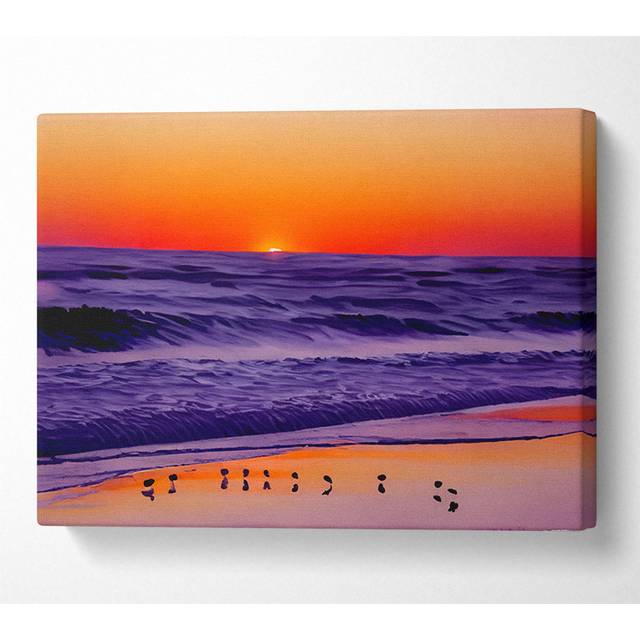 As the Sun Sets over the Ocean - Wrapped Canvas Art Prints - Multicolour (66cm H x 106.6cm W x 10cm D)