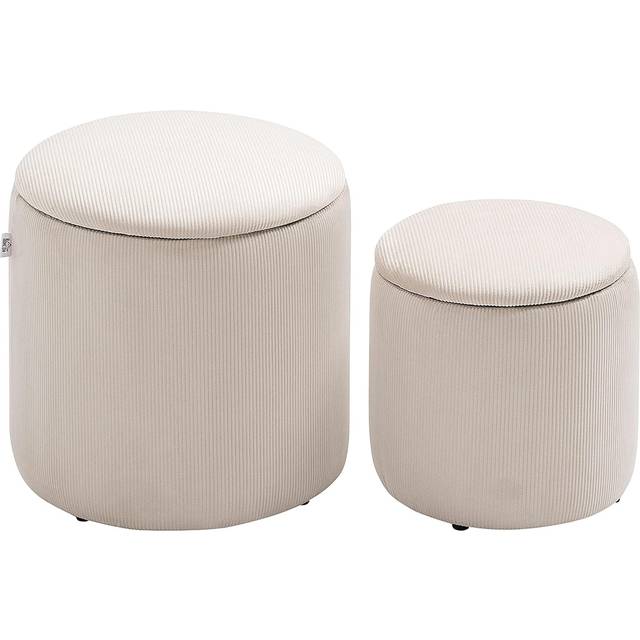 HOMCOM Set of 2 White Modern Storage Ottomans with Removable Lid, Fabric Foot Stools, Dressing Table Stools Aosom UK