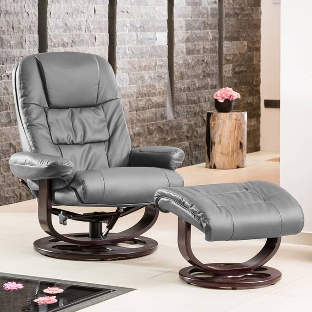Artemis Home Burdell Grey Massage and Heat Swivel Recliner Chair with Footstool - Single