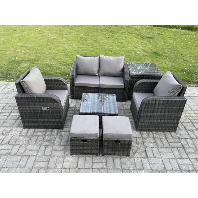Wicker PE Rattan Garden Furniture Set Outdoor Lounge Sofa Set with Love Sofa Square Coffee Table Side Table - Dark Grey - One Size