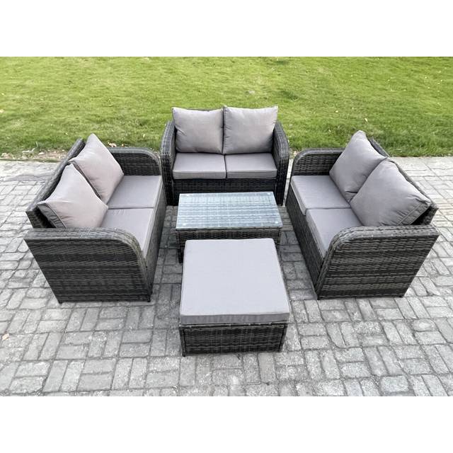Outdoor Garden Furniture Sets 7 Seater Wicker Rattan Furniture Sofa Sets with Rectangular Coffee Table Love Sofa Big Footstool - Dark Grey - One Size