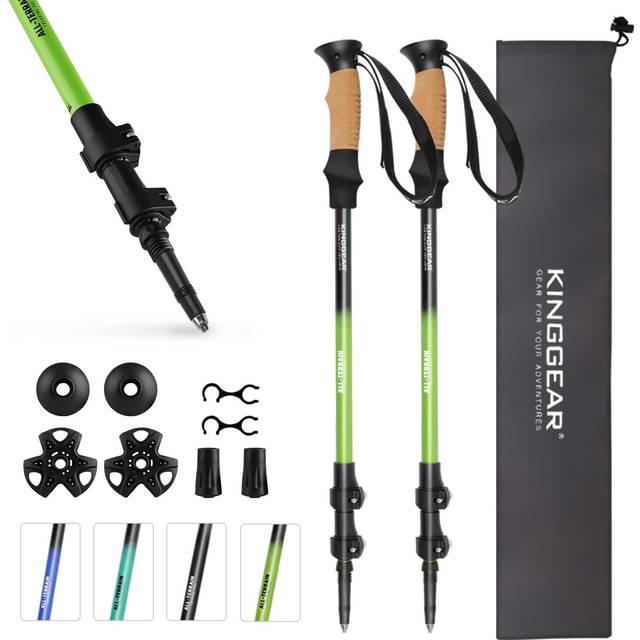 KINGGEAR Walking Stick  Lightweight 7075 Aluminum Adjustable Hiking Poles  Trekking Poles with Flip Lock  Retractable  Natural Anti-Sweat Cork and EVA