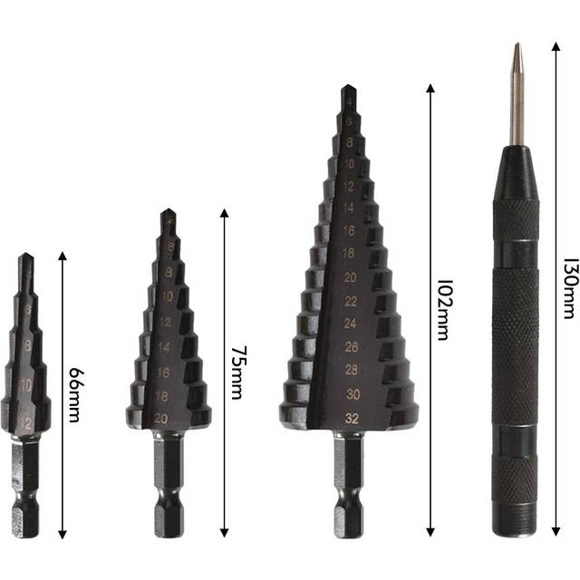 4PCS HSS Cobalt Stepped Drill Bit Set Practical Black Nitride Coated Metal Drilling Bits Kit for 4PCS
