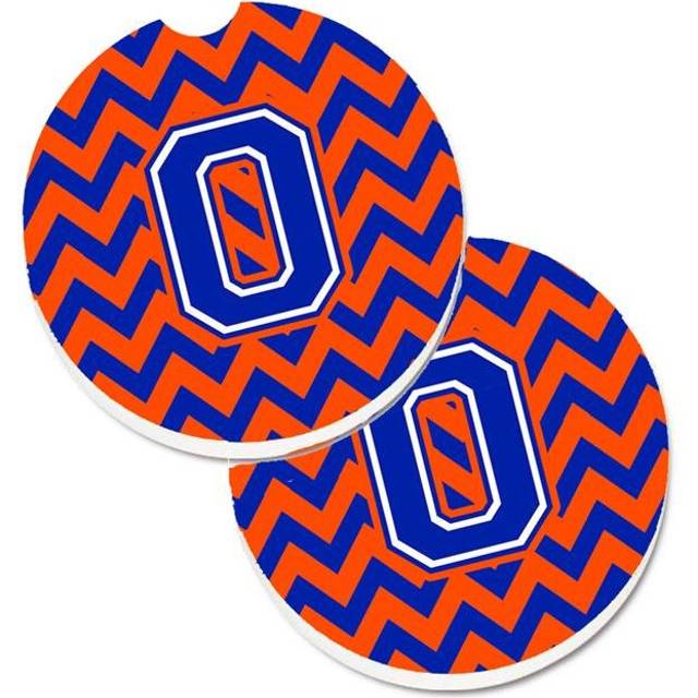 Letter O Chevron Orange & Blue Set of 2 Cup Holder Car Coaster
