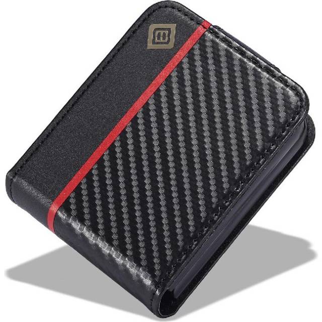 (Black) Case For Samsung Galaxy Z Flip5 Leather Folio Flip Case Full Protection With Card Holder Kickstand Magnetic Carbon Fiber Card Insertion
