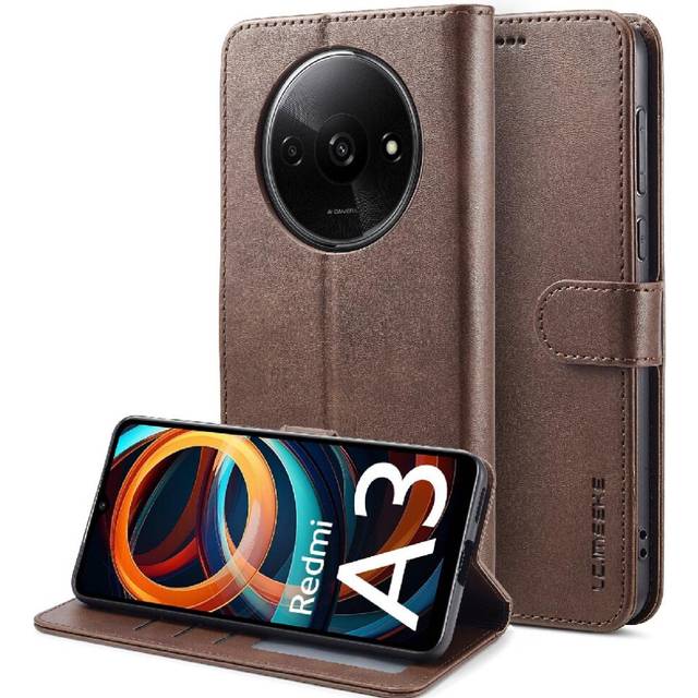 (Brown) Case For Xiaomi Redmi A3 With Holder Calf Texture Horizontal Flip Leather Case Card Slots Wallet