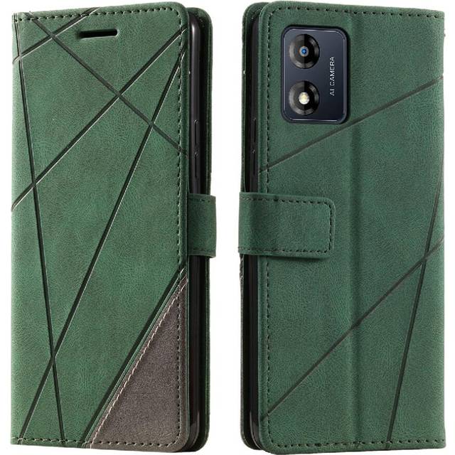 (Green) Case For Motorola MOTO E13 4G PU Leather Card Holder Kickstand Wallet Flip Folio Magnetic Shockproof