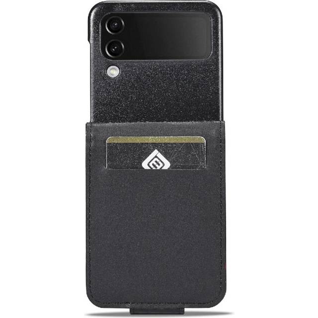 (Black) Case For Samsung Galaxy Z Flip4 Leather Folio Flip Case Card Insertion Full Protection Magnetic Carbon Fiber With Card Holder Kickstand