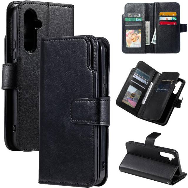 (Black) Case For Samsung Galaxy A54 5G Wallet PU Leather Magnetic 9 Card Slots Kickstand