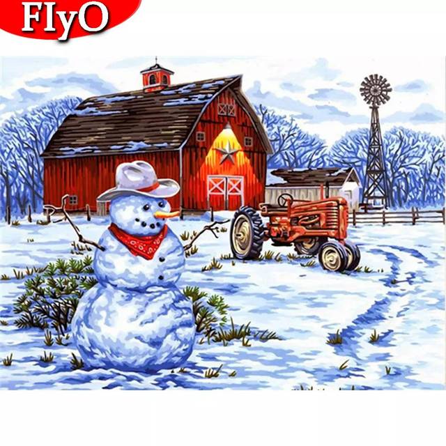 5D Full Drill Square Diamond Embroidery Christmas Snowman Handicraft Diamond Painting Landscape House Handmade Gift Full Square (20X30CM)