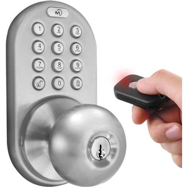 MiLocks XKK-02SN Digital Door Knob Lock with Keyless Entry via Remote Control and Keypad Code for Interior Doors