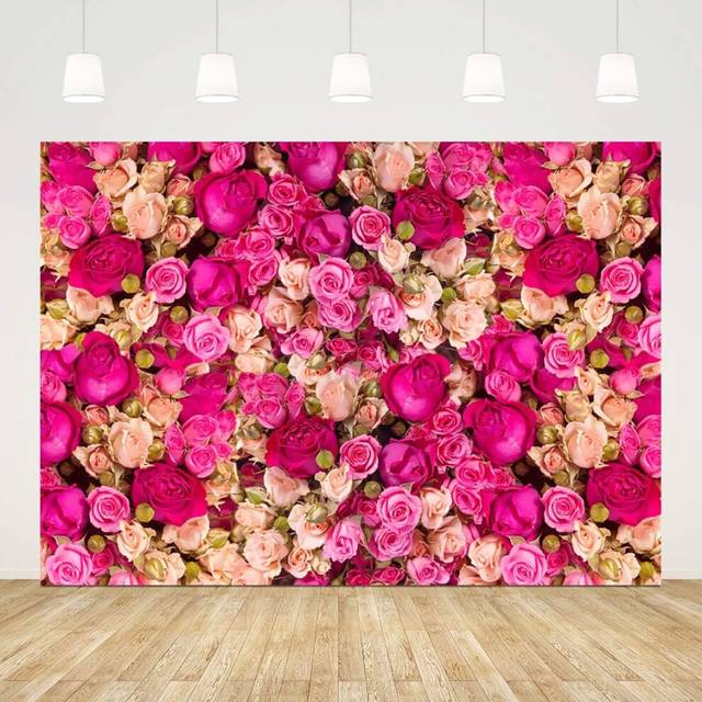 7x5 feet Pink Red Rose Photography Background Valentine's Day Photo Wedding Birthday Decoration Wedding Flower Rose Wall Art Photography Booth Props