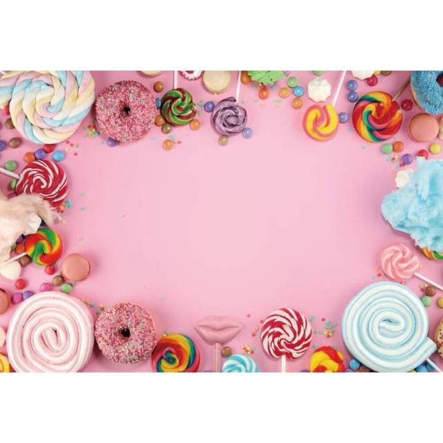 Candy Photography Backdrop for Kids Birthday Party Baby Shower Background Sweet Pink Wall Lollipop Candy Doughnut Kids Cake Kids Birthday